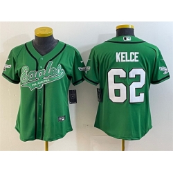 Women Philadelphia Eagles 62 Jason Kelce Green Cool Base Stitched Baseball Jersey 28Run Small 29