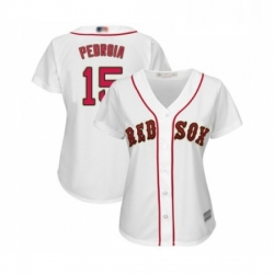 Womens Boston Red Sox 15 Dustin Pedroia Authentic White 2019 Gold Program Cool Base Baseball Jersey