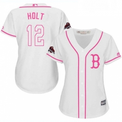 Womens Majestic Boston Red Sox 12 Brock Holt Authentic White Fashion 2018 World Series Champions MLB Jersey