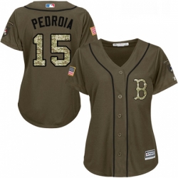 Womens Majestic Boston Red Sox 15 Dustin Pedroia Authentic Green Salute to Service MLB Jersey