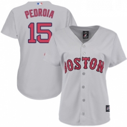 Womens Majestic Boston Red Sox 15 Dustin Pedroia Authentic Grey MLB Jersey