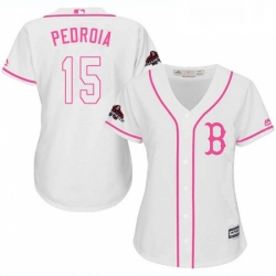 Womens Majestic Boston Red Sox 15 Dustin Pedroia Authentic White Fashion 2018 World Series Champions MLB Jersey