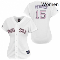 Womens Majestic Boston Red Sox 15 Dustin Pedroia Replica WhitePink No MLB Jersey