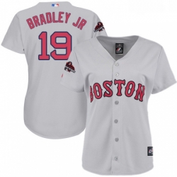 Womens Majestic Boston Red Sox 19 Jackie Bradley Jr Authentic Grey Road 2018 World Series Champions MLB Jersey 