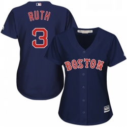 Womens Majestic Boston Red Sox 3 Babe Ruth Replica Navy Blue Alternate Road MLB Jersey