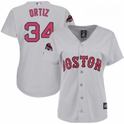 Womens Majestic Boston Red Sox 34 David Ortiz Authentic Grey 2018 World Series Champions MLB Jersey