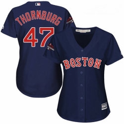 Womens Majestic Boston Red Sox 47 Tyler Thornburg Authentic Navy Blue Alternate Road 2018 World Series Champions MLB Jersey