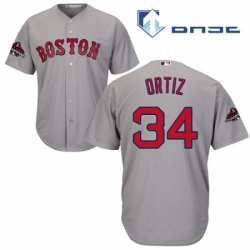 Youth Majestic Boston Red Sox 34 David Ortiz Authentic Grey Road Cool Base 2018 World Series Champions MLB Jersey