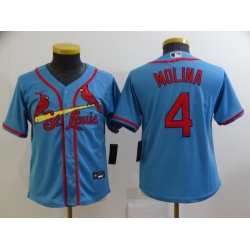 Youth St.Louis Cardinals 4 Yadier Molina Nike Alternate 2020 MLB Player Jersey Light Blue