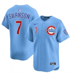 Men Chicago Cubs 7 Dansby Swanson Blue 2024 25 2nd Alternate Limited Stitched Baseball Jersey