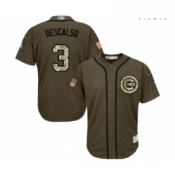 Mens Chicago Cubs 3 Daniel Descalso Authentic Green Salute to Service Baseball Jersey 