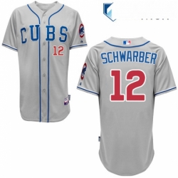 Mens Majestic Chicago Cubs 12 Kyle Schwarber Authentic Grey Alternate Road Cool Base MLB Jersey