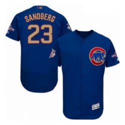 Mens Majestic Chicago Cubs 23 Ryne Sandberg Authentic Royal Blue 2017 Gold Champion Flex Base MLB Jersey