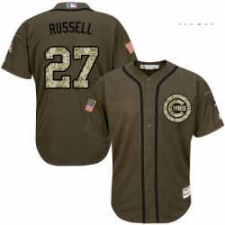 Mens Majestic Chicago Cubs 27 Addison Russell Replica Green Salute to Service MLB Jersey