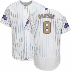 Mens Majestic Chicago Cubs 8 Andre Dawson Authentic White 2017 Gold Program Flex Base MLB Jersey