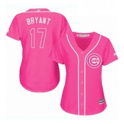 Womens Majestic Chicago Cubs 17 Kris Bryant Replica Pink Fashion MLB Jersey