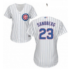 Womens Majestic Chicago Cubs 23 Ryne Sandberg Authentic WhiteBlue Strip Fashion MLB Jersey