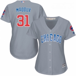 Womens Majestic Chicago Cubs 31 Greg Maddux Replica Grey Road MLB Jersey