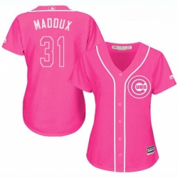 Womens Majestic Chicago Cubs 31 Greg Maddux Replica Pink Fashion MLB Jersey