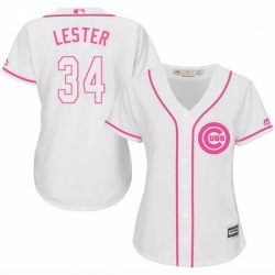 Womens Majestic Chicago Cubs 34 Jon Lester Replica White Fashion MLB Jersey