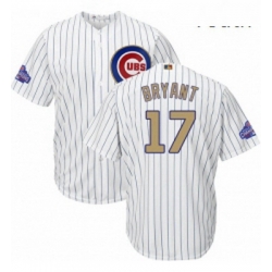 Youth Majestic Chicago Cubs 17 Kris Bryant Authentic White 2017 Gold Program Cool Base MLB Jersey