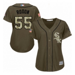 Womens Majestic Chicago White Sox 55 Carlos Rodon Replica Green Salute to Service MLB Jersey