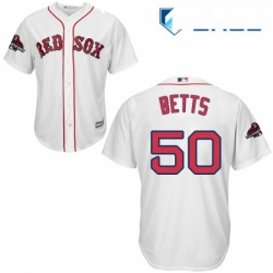 Youth Majestic Boston Red Sox 50 Mookie Betts Authentic White Home Cool Base 2018 World Series Champions MLB Jersey