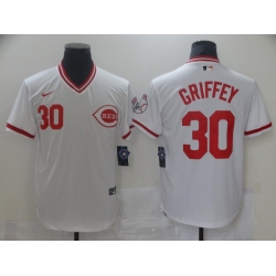 Cincinnati Reds 30 Ken Griffey Jr White Nike Throwback Jersey