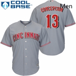 Mens Majestic Cincinnati Reds 13 Dave Concepcion Replica Grey Road Cool Base MLB Jersey