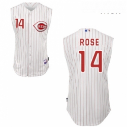 Mens Majestic Cincinnati Reds 14 Pete Rose Authentic White Vest Style MLB Jersey