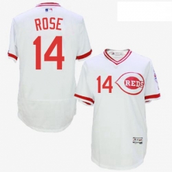 Mens Majestic Cincinnati Reds 14 Pete Rose White Flexbase Authentic Collection Cooperstown MLB Jersey