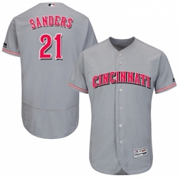 Mens Majestic Cincinnati Reds 21 Reggie Sanders Grey Flexbase Authentic Collection MLB Jersey