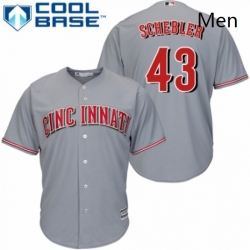 Mens Majestic Cincinnati Reds 43 Scott Schebler Replica Grey Road Cool Base MLB Jersey 