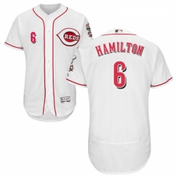 Mens Majestic Cincinnati Reds 6 Billy Hamilton White Home Flex Base Authentic Collection MLB Jersey