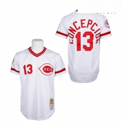 Mens Mitchell and Ness Cincinnati Reds 13 Dave Concepcion Authentic White Throwback MLB Jersey