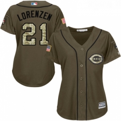 Womens Majestic Cincinnati Reds 21 Michael Lorenzen Replica Green Salute to Service MLB Jersey