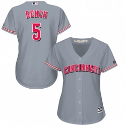 Womens Majestic Cincinnati Reds 5 Johnny Bench Replica Grey Road Cool Base MLB Jersey