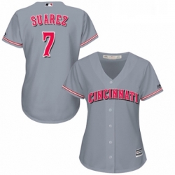 Womens Majestic Cincinnati Reds 7 Eugenio Suarez Authentic Grey Road Cool Base MLB Jersey 