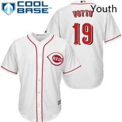 Youth Majestic Cincinnati Reds 19 Joey Votto Authentic White Home Cool Base MLB Jersey