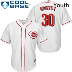 Youth Majestic Cincinnati Reds 30 Ken Griffey Authentic White Home Cool Base MLB Jersey