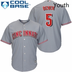 Youth Majestic Cincinnati Reds 5 Johnny Bench Authentic Grey Road Cool Base MLB Jersey