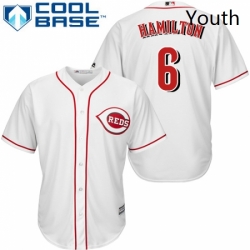 Youth Majestic Cincinnati Reds 6 Billy Hamilton Authentic White Home Cool Base MLB Jersey