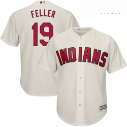 Mens Majestic Cleveland Indians 19 Bob Feller Replica Cream Alternate 2 Cool Base MLB Jersey