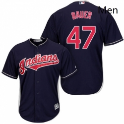 Mens Majestic Cleveland Indians 47 Trevor Bauer Replica Navy Blue Alternate 1 Cool Base MLB Jersey