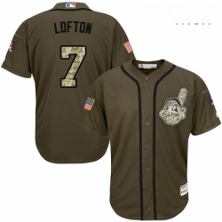 Mens Majestic Cleveland Indians 7 Kenny Lofton Replica Green Salute to Service MLB Jersey