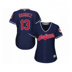 Womens Cleveland Indians 13 Hanley Ramirez Replica Navy Blue Alternate 1 Cool Base Baseball Jersey 