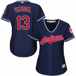 Womens Majestic Cleveland Indians 13 Omar Vizquel Authentic Navy Blue Alternate 1 Cool Base MLB Jersey 