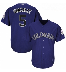 Mens Majestic Colorado Rockies 5 Carlos Gonzalez Replica Purple Alternate 1 Cool Base MLB Jersey