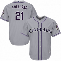 Youth Majestic Colorado Rockies 21 Kyle Freeland Replica Grey Road Cool Base MLB Jersey 