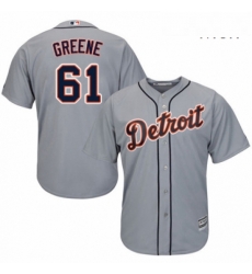 Mens Majestic Detroit Tigers 61 Shane Greene Replica Grey Road Cool Base MLB Jersey 